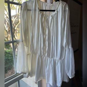 Free People White Lace Balloon Long Sleeve Tunic Top